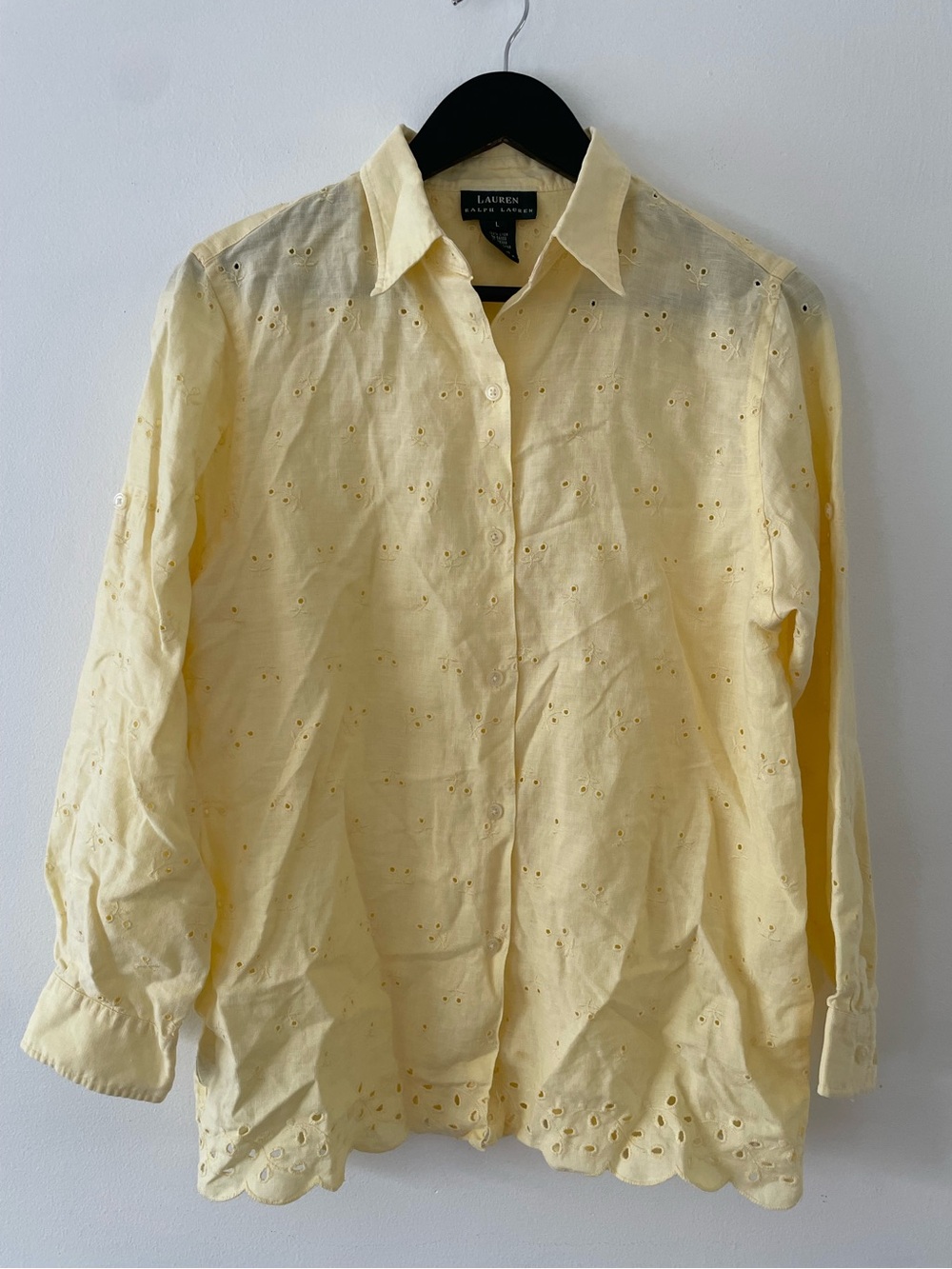 Lauren Ralph Lauren 100% Linen Eyelet Button Down Top Size L